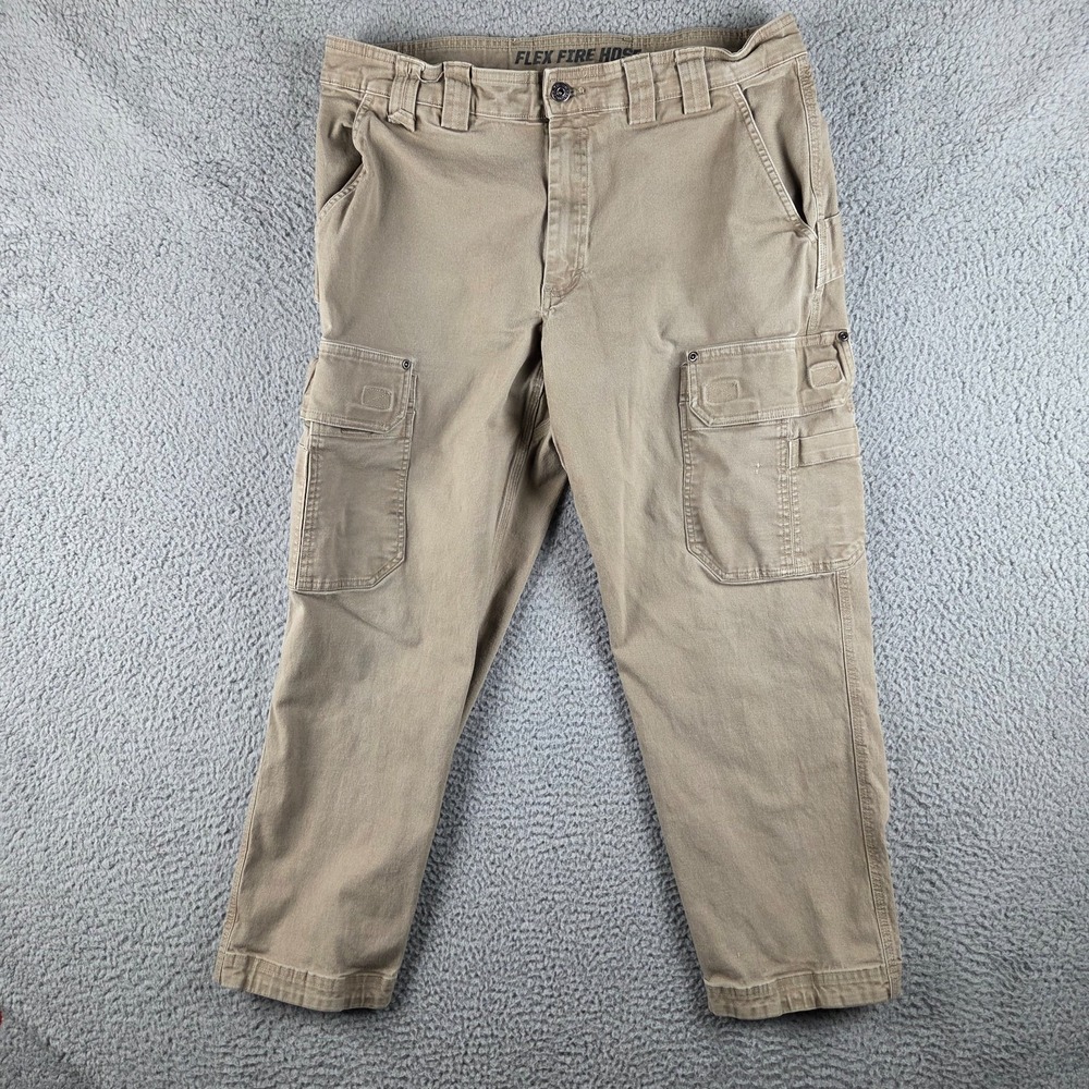 Duluth Trading Co Cargo Pants Mens 36x28 (34x27) Tan Flex Fire‎ Hose Work Wear